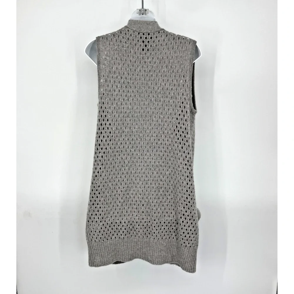 Magaschoni 100% Cashmere Knit Cardigan Sweater Vest Size S Faux Fur Quiet Luxury